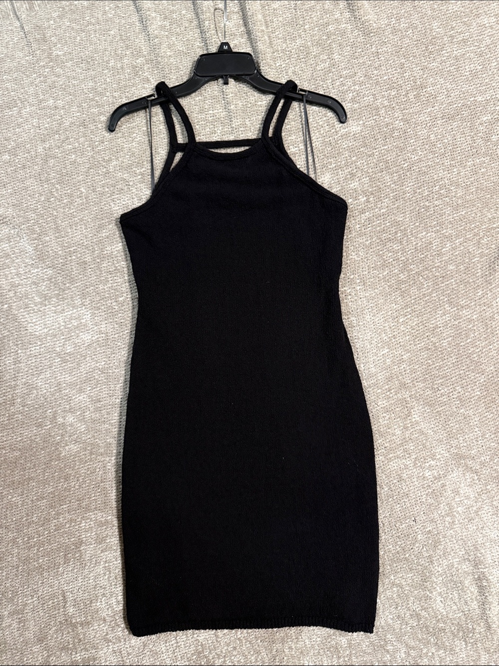 GB Black Double-Strap Open Back Knit Bodycon Dress